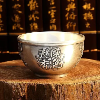 Gümüş çay bardağı, saf gümüş çay seti, tatma fincan, master fincan, ev saf gümüş 999 kung fu çay bardağı, yalıtımlı gümüş fincan 1