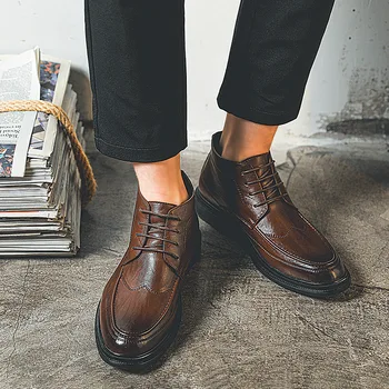 Kore tasarımcı erkekler rahat ış ofis resmi elbise ınek deri çizmeler platform ayakkabılar beyefendi ayak bileği botas adam bottine 1