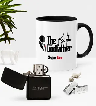 Kişiselleştirilmiş Godfather Siyah Fincan Çakmak Kol Düğmesi Seti Özel Tasarım Arkadaşlar Severler Hediye Güzel Anılar Ofis Dekorasyon 1