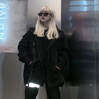 Neploe Kore Streetwear Harajuku Siyah Denim Ceket Boy Cepler Kadın Kot Ceketler Gevşek BF Vintage Casual Palto 2