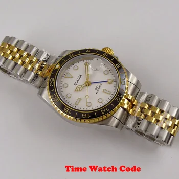 Altın Blıger 40mm Mavi GMT Otomatik erkek saati Beyaz Kadran Otomatik Tarih safir cam seramik çerçeve Jubilee 3804 hareketi 2