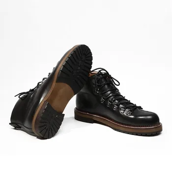 Moda Rahat Retro Adam Hakiki Deri Çizmeler Siyah Turuncu Dantel Up güvenlik botları Erkekler Sonbahar Yüksek Kalite Yuvarlak Ayak Elbise Ayakkabı 2