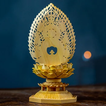 Masif ahşap Küçük Buda tabanı ve arka ışık heykeli tabanı oyuncak ev dekor DIY 2
