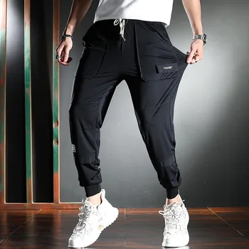 Yeni Siyah Spor Rahat Pantolon Erkekler Streetwear Baggy Pamuk Streç İpli Pantolon 2