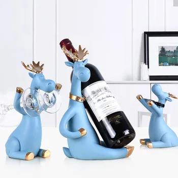 3 adet / takım Elk Şarap Rafları Bira Tutucu Geyik Minyatür Figürler Ayakta Viski Kırmızı Şarap şişe tutucu Kabine Şarap Ev Dekor için 2