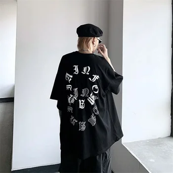 Hong Kong tarzı hip-hop gömlek severler streetwear 2022 yaz yeni mektup eğilim gevşek dip kısa kollu erkek kadın T-Shirt 2