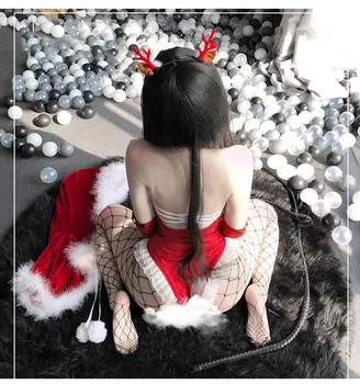 Sıcak Set Cosplay Kostümleri Seksi Kırmızı Noel Prenses Bodysuit Şal Eldiven Stocking Açık Göğüs Kıyafet Günaha Anime 3