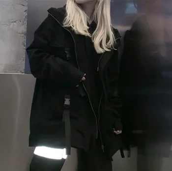 Neploe Kore Streetwear Harajuku Siyah Denim Ceket Boy Cepler Kadın Kot Ceketler Gevşek BF Vintage Casual Palto 3