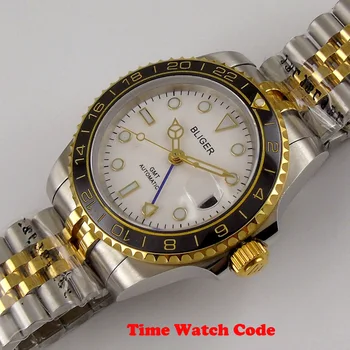 Altın Blıger 40mm Mavi GMT Otomatik erkek saati Beyaz Kadran Otomatik Tarih safir cam seramik çerçeve Jubilee 3804 hareketi 3