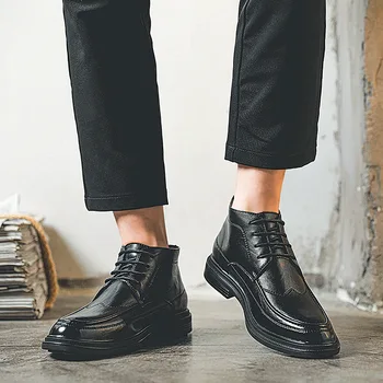 Kore tasarımcı erkekler rahat ış ofis resmi elbise ınek deri çizmeler platform ayakkabılar beyefendi ayak bileği botas adam bottine 3