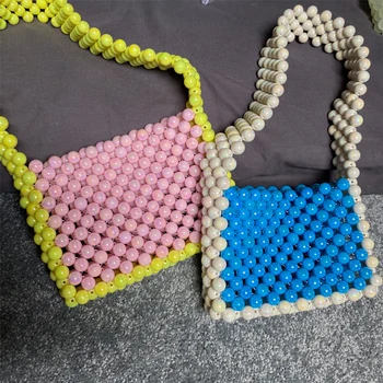 Yeni Renk engelleme Tek Omuz Çantası Geniş Omuz Askısı El dokuması DIY Boncuklu Hit Renk Illusion Çanta Kadınlar için 2021 4