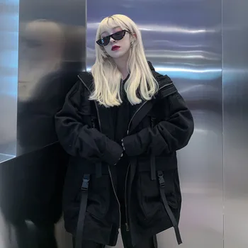 Neploe Kore Streetwear Harajuku Siyah Denim Ceket Boy Cepler Kadın Kot Ceketler Gevşek BF Vintage Casual Palto 4