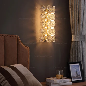 LED çiçek petal duvar lambaları altın bakır modern lüks duvar ışıkları yatak odası pirinç duvar aplik oturma odası fuaye koridor ışıkları 4