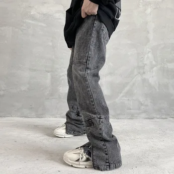 Eukaaru Streetwear Erkekler Denim Kot Yüksek Sokak Fermuar Dekoratif Erkek Gevşek Kot Hip Hop Kot Erkekler Boy Pantolon Pantolon 4