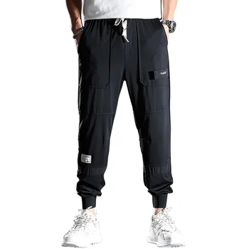 Yeni Siyah Spor Rahat Pantolon Erkekler Streetwear Baggy Pamuk Streç İpli Pantolon 4