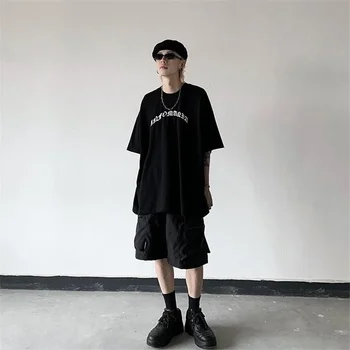 Hong Kong tarzı hip-hop gömlek severler streetwear 2022 yaz yeni mektup eğilim gevşek dip kısa kollu erkek kadın T-Shirt 4