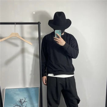 Erkek Uzun Kollu T Gömlek Sonbahar Yeni Yuvarlak Yaka Uzun Kollu Kazak Koyu Gevşek Hem Tasarım Gençlik Moda Giyim 5