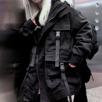 Neploe Kore Streetwear Harajuku Siyah Denim Ceket Boy Cepler Kadın Kot Ceketler Gevşek BF Vintage Casual Palto 5