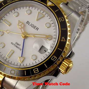 Altın Blıger 40mm Mavi GMT Otomatik erkek saati Beyaz Kadran Otomatik Tarih safir cam seramik çerçeve Jubilee 3804 hareketi 5