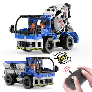 Şehir Mühendislik Teknik Uzaktan Kumanda Araba RC Çimento mikser kamyonu Yapı Taşları Inşaat Tuğla Oyuncak Çocuklar Için Hediye 5