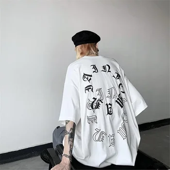 Hong Kong tarzı hip-hop gömlek severler streetwear 2022 yaz yeni mektup eğilim gevşek dip kısa kollu erkek kadın T-Shirt 5